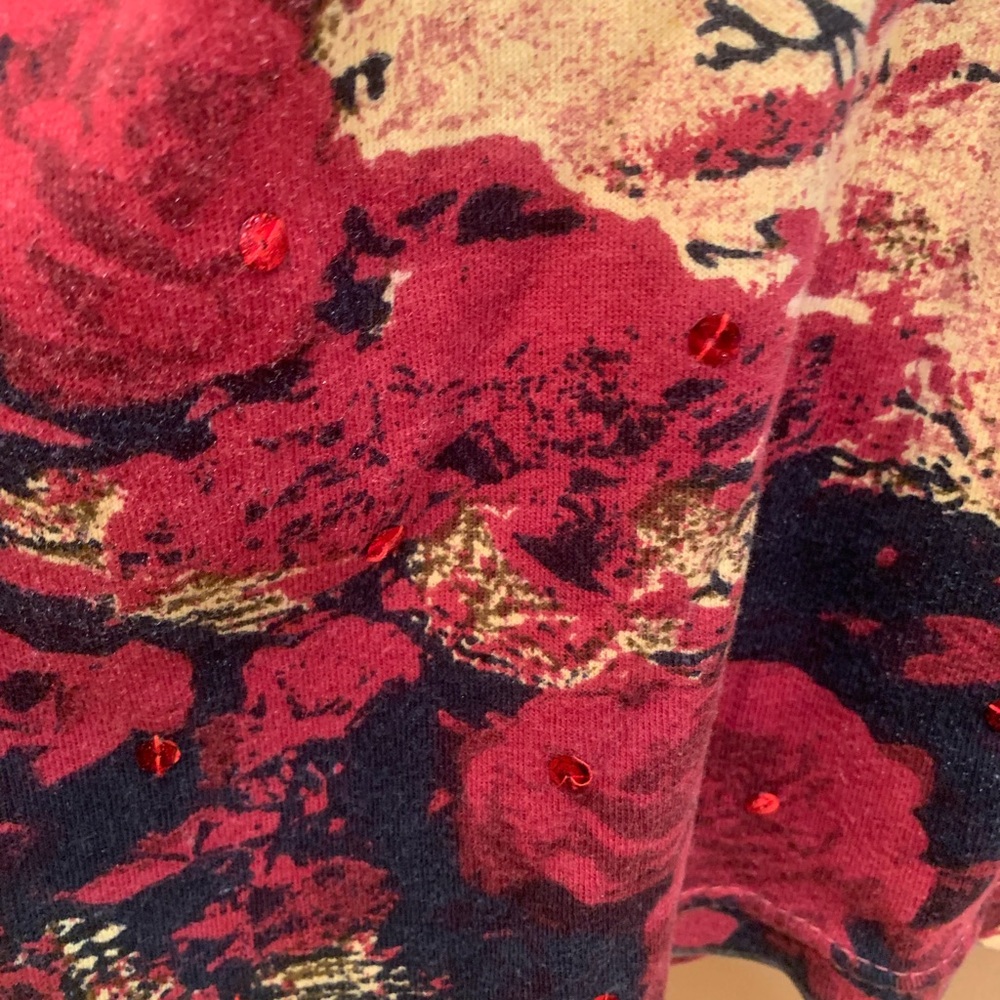Jane Ashley Paris Print Sequins Cotton Size 2X 3/4 Sleeve Top PTP 25 - Picture 5 of 8